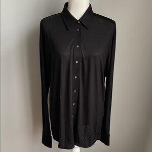 COS Black Button Down Up Long Sleeve Lyocell Blouse Size Large